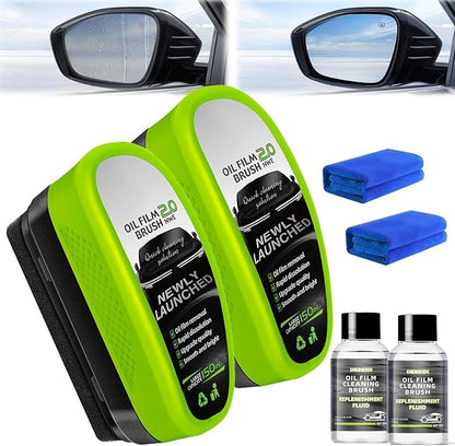 2Pcs Oil-Free Car Glass Brushes, Automotive Oil Film Cleaning Brush for Car Windows, 2025 Upgrade 2.0 Cleaning Doard, 150ml Universal Clearvision Glass Cleaner (2PCS)