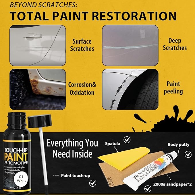 Car Scratch Remover, 30ml Sliver Car Paint Touch Up for Deep Scratches, Quick Drying, Easy to Use, Includes Body Putty & Sandpaper for Professional DIY Finish
