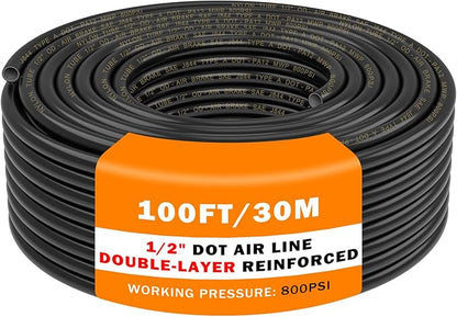 CheeMuii 100 FT 1/2" Double Layer DOT Air Line Premium PA12 Nylon 1/2 Pneumatic Tubing SAE J844 DOT Air Hose 31 Meter 1/2 Inch OD Pneumatic Air Tubing Pipe Hose Line