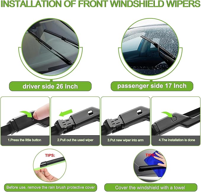 PARRATI® Windshield Wipers for Subaru Forester 2019-2024,26"+17" Front and 14" Rear,OEM Replacement Wiper Blades,Quiet & Streak-Free(Set of 3)
