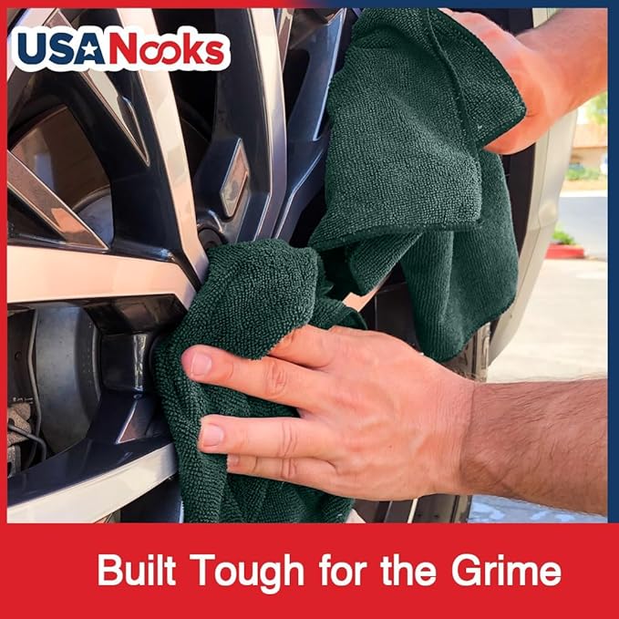 USANOOKS Microfiber Cleaning Cloth - 1200 Washes, Ultra Absorbent Towels Grip Root Weave Grime - 50pack - Dark Green