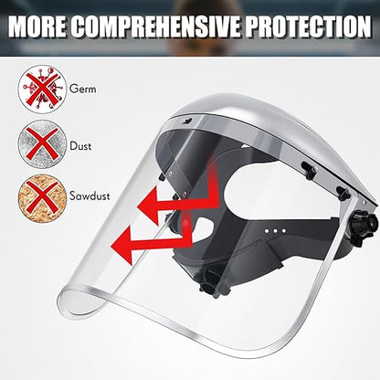 Copkim 3 Pack Safety Face Mask Shield for Grinding Clear Full Face Impact Resistant Safety PET Full Impact Resistant Mask Shield for Work Construction Cutting (Clear PET,Grey)