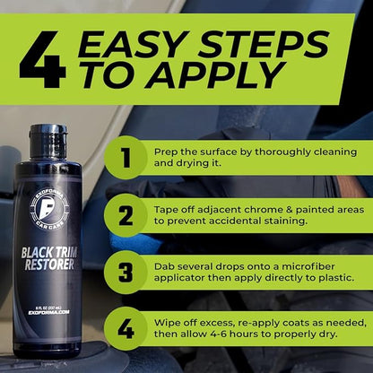 ExoForma Black Trim Restorer - Lasts 6+ Months, Dye Infused Waterproof Plastic Restorer for Cars - Perfect for Faded Bumpers, Trim & Vinyl on Jeeps, Truck Beds, Avalanches & ATVs | 8oz