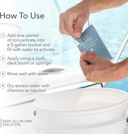 Sunbrella Marine Clean Multi-Purpose Boat Wash | Powerful Concentrated Formula | Clean Your Entire Boat | Removes Dirt, Grime | Safe for Fiberglass, Vinyl, Metal & More | 12 Individual Packets