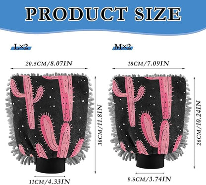 ALAZA Pink Cactus Cacti Car Wash Mitt Scratch Free, 2 Pack Absorbent Microfiber/Chenille Washing & Drying Mitts, L
