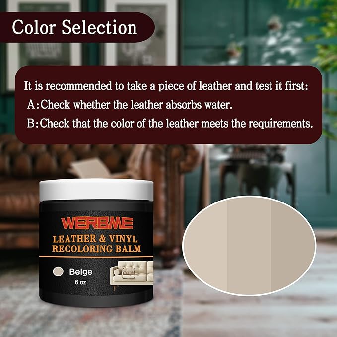 WERBME Leather Recoloring Balm & Color Restorer - Multipurpose Dye & Paint for Faded Leather Couches, Car Seats, Shoes | Fix Scratches on Clothing, Furniture & Accessories(Beige)