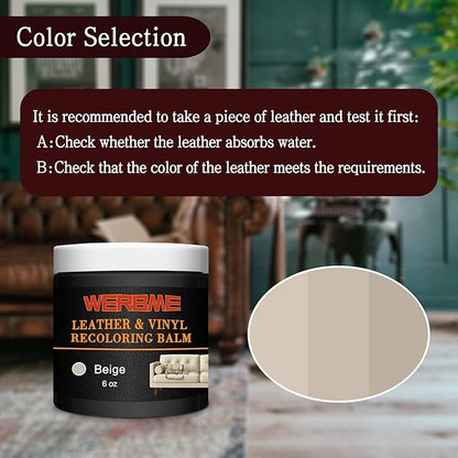 WERBME Leather Recoloring Balm & Color Restorer - Multipurpose Dye & Paint for Faded Leather Couches, Car Seats, Shoes | Fix Scratches on Clothing, Furniture & Accessories(Beige)