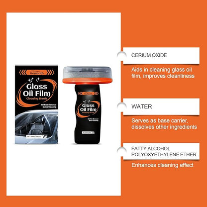 2PC Glass Cleaner,Car Oil Film Cleaner, Q4 Glass Guard,Automotive Oil Film Cleaning Brush for Car Windows,Removes Oil Film & Smudges,Improve Windshield Clarity for Safe Driving
