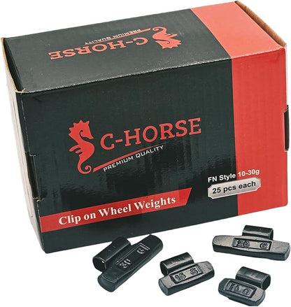 C-HORSE 400Psc Clip On Wheel Weights Black Coated Assortment - 4 Styles (AW, FN, MC, P)- Hammer Type Rim Balancers - 0.25oz, 0.5oz, 0.75oz, 1.0oz - 100Pcs for Each Style, Fits Steel & Aluminum Wheels