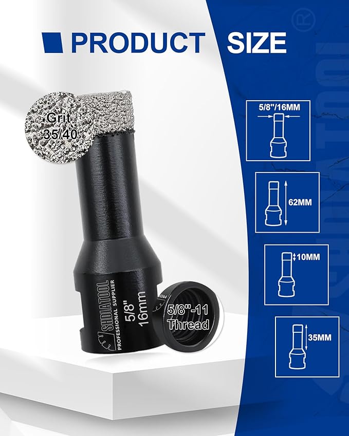 SHDIATOOL Diamond Drill Bits 5/8 Inch for Porcelain Ceramic Tile Marble Brick Core Cutter Hole Saw with 5/8"-11 Arbor(16mm) 2pieces