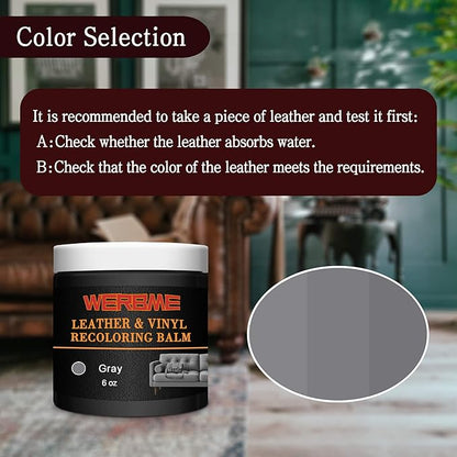 WERBME Leather Recoloring Balm & Color Restorer - Multipurpose Dye & Paint for Faded Leather Couches, Car Seats, Shoes | Fix Scratches on Clothing, Furniture & Accessories(Gray)