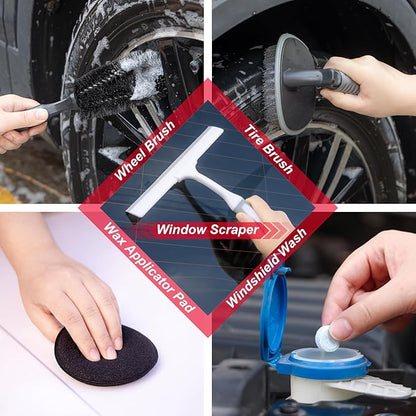GPUSFAK 42Pcs Car Wash Cleaning Kit with Foam Gun Sprayer Detailing Brushes Car Vacuum Windshield Cleaning Tool Tire Brush Towels Complete Interior Exterior Detailing Set for Car