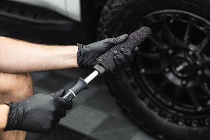 Detail Factory - Wheel Brush Mini with Interchangeable Microfiber Covers - Ultra-Soft Cleaning, Washing and Detailing Wheels, Tires, and Rims - Black Ice