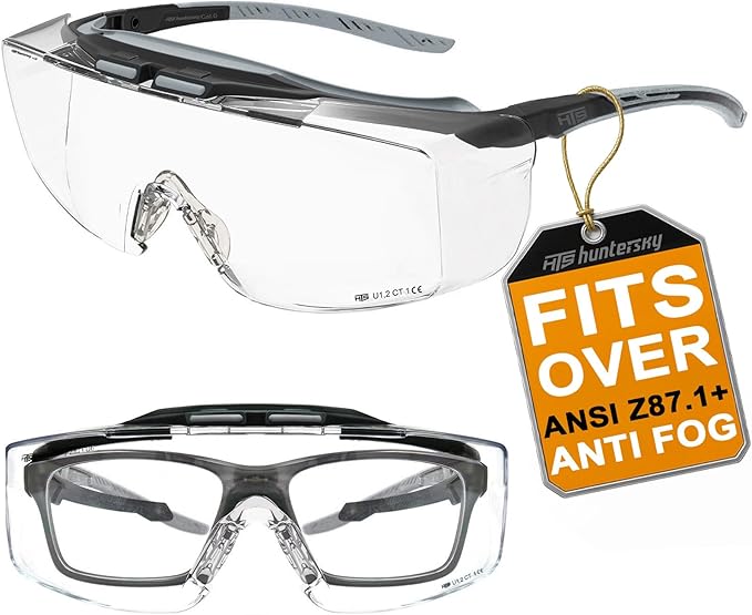 HTS HUNTERSKY HUNTERSKY ANSI Z87 Anti Fog Lab Safety Glasses Fit Over Eyeglasses Up to 1.88 inch 100% UV Protective Goggles