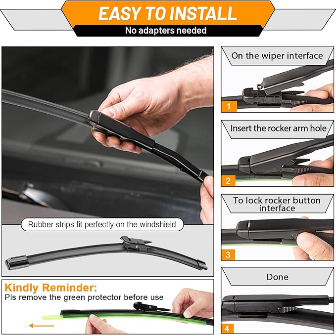AUTOBOO 20+20 Windshield Wipers Blades for Ford Escape 2012 2011 2010 2009 2008 with 12 Rear Blade Original Equipment Replacement- I&L Pinch Tab (Pack of 3)