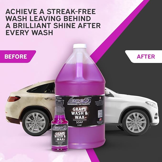 Lanes Car Wash and Wax - Car Wash and Wax in One, Grape Scented Car Wash, Safe for All Surfaces, Concentrated Soap Wax Formula (1 Gallon)