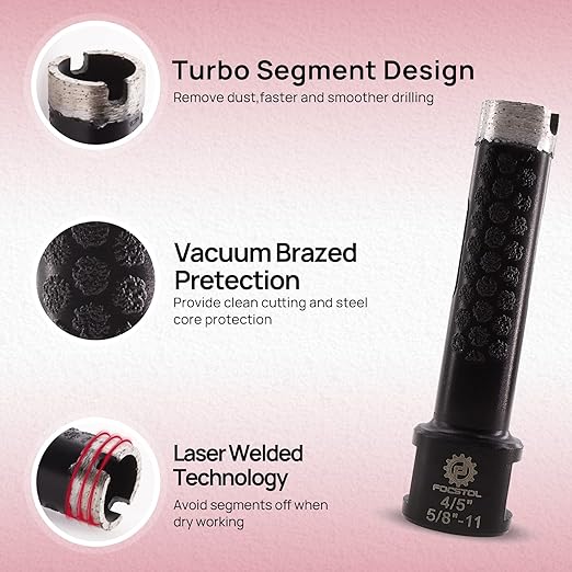 Diamond Core Drill Bit - FOCSTOL 4/5''(20mm) Laser Welded Hole Saw for Dry or Wet Drilling Granite Marble Concrete Quartz 5/8''-11 Thread
