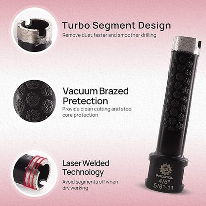 Diamond Core Drill Bit - FOCSTOL 4/5''(20mm) Laser Welded Hole Saw for Dry or Wet Drilling Granite Marble Concrete Quartz 5/8''-11 Thread