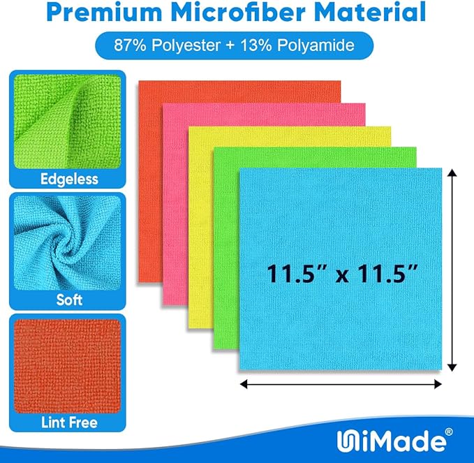 Microfiber Cleaning Cloth, 10 Pack Reusable Microfiber Towels for Cars Lint Free Cleaning Shop Towel Rags for Home Kitchen Automotive Bar Mechanic Restaurant Garage, 11.5"x 11.5", Multicolor