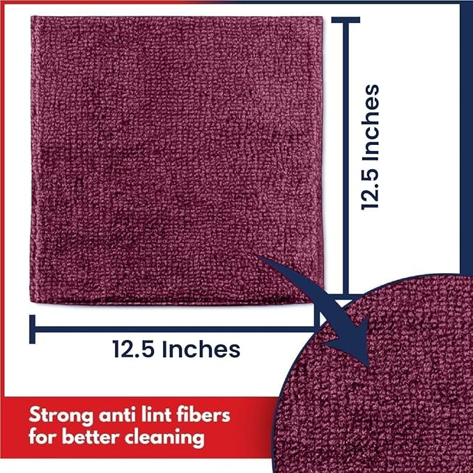 USANOOKS Microfiber Cleaning Cloth - 1200 Washes, Ultra Absorbent Towels Grip Root Weave Grime - 08pack - Burgundy
