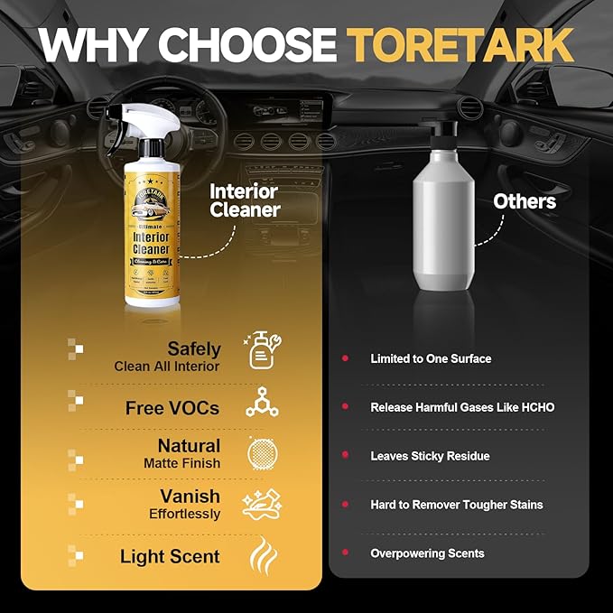 Deep Clean Interior Car Cleaner Kit for Tesla, 2-in-1 Foam & Mist Modes Car Upholstery Cleaner for BMW Accessories All Surface 16 Fl Oz Cleaning Kit Interior for Mercedes Benz Car Accessories