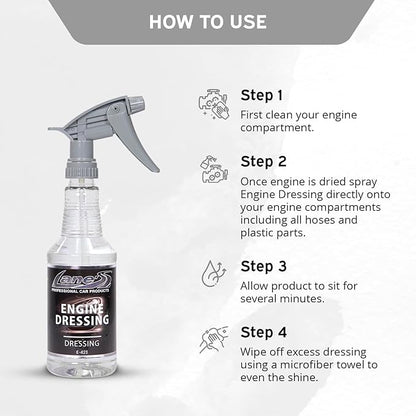 LANE'S Engine Dressing | Professional Engine Bay Cleaner and Protector Shine | Prevents Rubber Hoses Fading and Cracking | Easy to Use, Dust Resistant Degreaser & Detail Spray | 32 oz