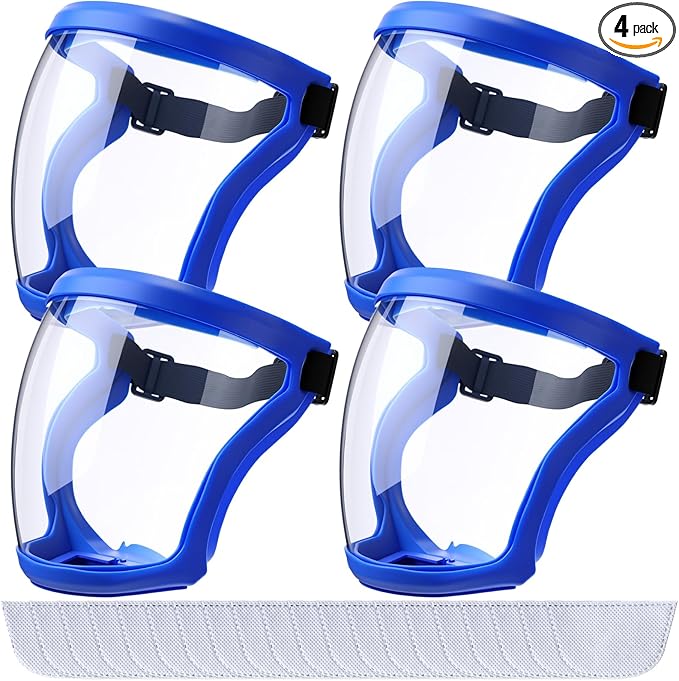 Relaxweex 4 Pack Super Protective Face Shields with Filter Pad for Grinding and Cutting Plastic Full Face Masks Bulk for Woodworking (Blue)
