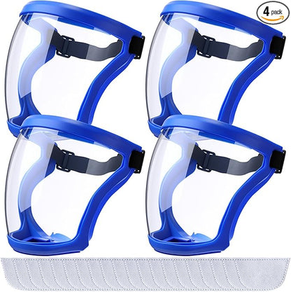 Relaxweex 4 Pack Super Protective Face Shields with Filter Pad for Grinding and Cutting Plastic Full Face Masks Bulk for Woodworking (Blue)