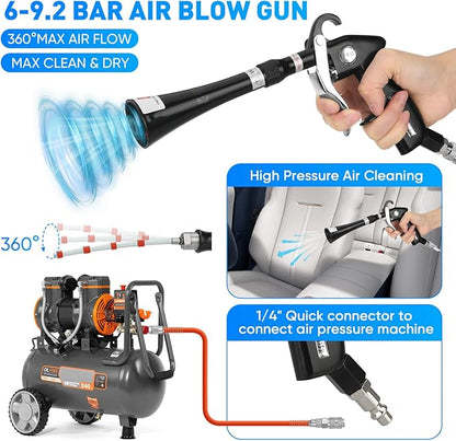 MYPIN Aluminium Car Cleaning Gun with Tapered Nozzle, 6-9.2Bar with 2 Set Nozzle, Pressure Air Blower Blow Gun Producing Powerful Blast of Air for Cleaning Cars, Velvet, Furniture and Carpets