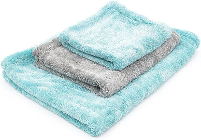 The Rag Company - The Liquid8r - Absorbent 70/30 Blend Microfiber Drying Towel for Cars, Trucks, SUVs, Safe for Detailing + Scratch Free, Twist Loop, 1100gsm, 20in x 24in, Aqua Blue/Grey
