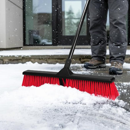 24" Push Broom with 63" Long Handle, Heavy Duty Broom for Floor Sweeping, Stiff Bristles Push Broom Brush for Workshop, Garage, Concrete, Patio and Deck