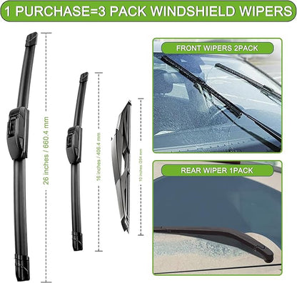 PARRATI® Windshield Wipers for Toyota RAV4 2013-2018,26"+16" Front and 10" Rear,OEM Replacement Wiper Blades,Quiet & Streak-Free(Set of 3)