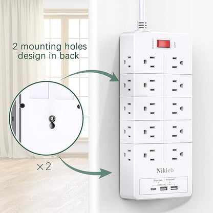 Power Strip Surge Protector 23 in 1, 6ft Extension Cord with 3 USB Ports Smart 3.1A, Multiple Outlet Adapter 20 Outlets, Outlet Extender Cord Organizer for Office, College, Apartment, Gaming Stuff