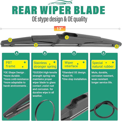 26" 18" 13" Windshield Wiper Blades Replacement for Kia Telluride 2020 2021 2022 2023 2024 2025 Sedona 2015-2021 Premium All Weather Front Rear Wipers Set - OEM Quality (Pack of 3)