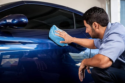 Detail Microfiber Car Towels Bulk (16" x 16") | 400 GSM | 80/20 Blend | Tagless | Soft Satin Piped Edges | All-Purpose Auto Detailing - Wax, Buff, Polish, Wash, Dry | Case of 144 (Blue)