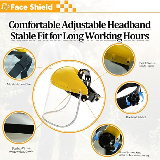ascavs Face Shield for Grinding & Cutting, Clear Anti-Fog Visor Tested to ANSI Z87.1 with Replaceable Mesh Screen, Full Face Protection with Adjustable Ratchet Headband for Woodworking & Yard Work