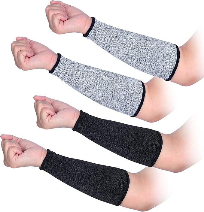 ReHaffe 2 Pairs Forearm Protector Sleeve Cut Resistant Level 5 Protection,10" Long Arm Sleeves Comfort Stretchable Arm Guards Thin Skin for Women Men Work(1 Black + 1 Gray)