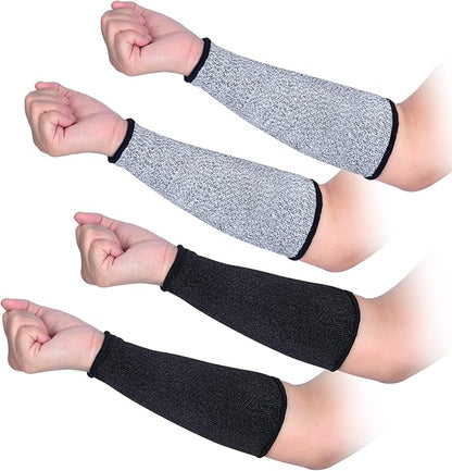 ReHaffe 2 Pairs Forearm Protector Sleeve Cut Resistant Level 5 Protection,10" Long Arm Sleeves Comfort Stretchable Arm Guards Thin Skin for Women Men Work(1 Black + 1 Gray)