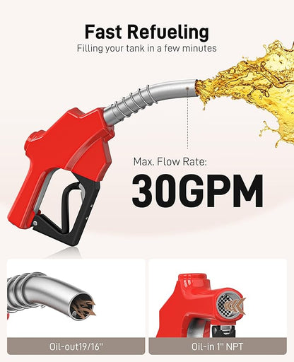 Automatic Fuel Nozzle, Auto Shut-Off Fuel Nozzle, High Spout Car Fuel Filling Nozzle Used for Diesel Petrol Gasoline Kerosene (1pack Red, 1'' NPT)