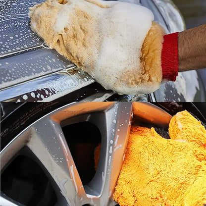 Gracefur Ultra-Soft Car Wash Mitt Double-Sided Sheepskin Wash Mitt, Scratch-Free Detailing Lambswool Extra Large Size Cleaning Gloves for Cars (Fingers, Pink)