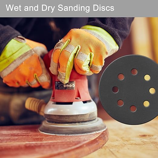 100 Pcs 5 Inch Sanding Discs Hook & Loop 8 Holes Wet Dry 240 Grit Sandpaper Silicon Carbide Sand Paper for Orbital Sander Automotive Wood Plastic Metal Polishing (100Pcs 240 Grit)
