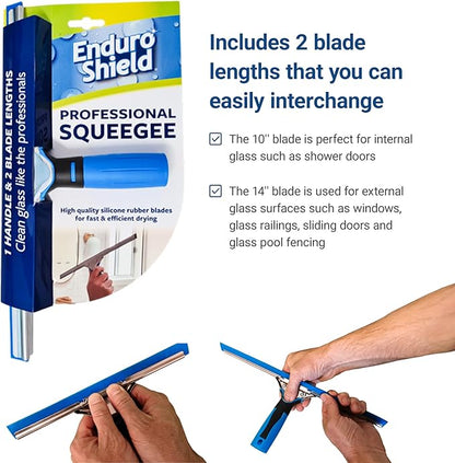 Professional Squeegee - Premium Quality Silicone Rubber Blades with Ergonomic Handle for Streak-Free Cleaning - Perfect for Windows, Shower Doors, and Railings