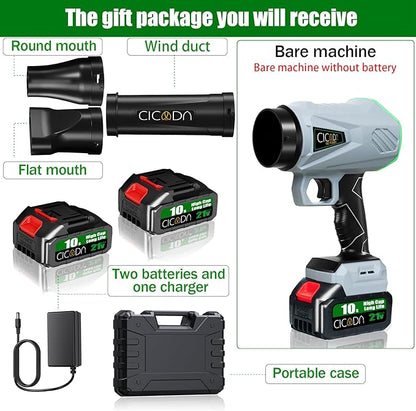 Turbo Cordless Blower - Dual Lithium Battery & Brushless Motor, Car Snow/Leaf Blower with Mini Jet Air Duct, 30+ Min Runtime, Best Snow Blower for All Ages