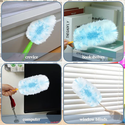 Vesici 100 Pcs Duster Refills Compatible with Swiffer Dusters Bulk Disposable Replacement Thickened with 1 Handle Heavy Duty for Cleaning, Office (Blue)
