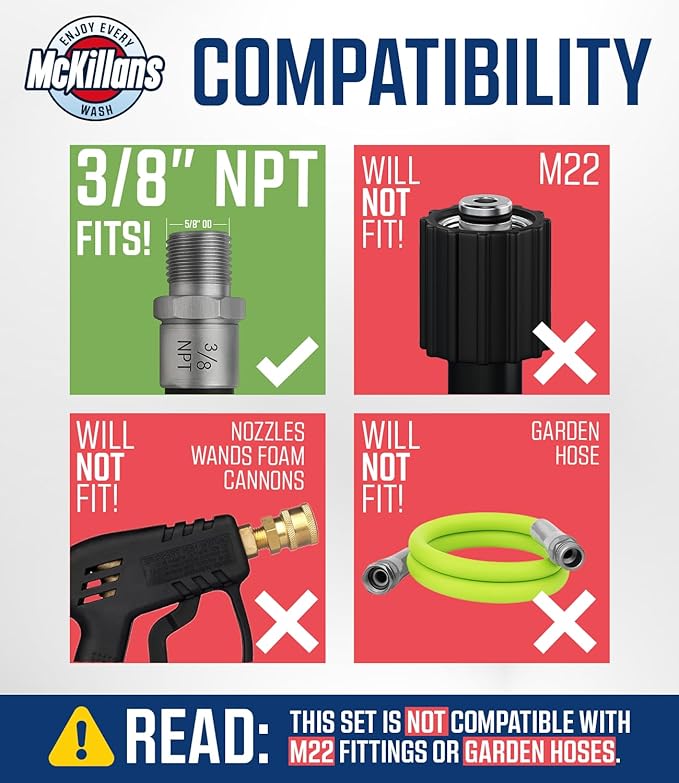 McKillans® Automatic 3/8" NPT Female Quick Connect Fittings - Stainless Steel - 3/8" Pressure Washer Quick Connect Kit - Power Washer NPT 3/8" Quick Connect Fittings - PUSH-TO-CONNECT