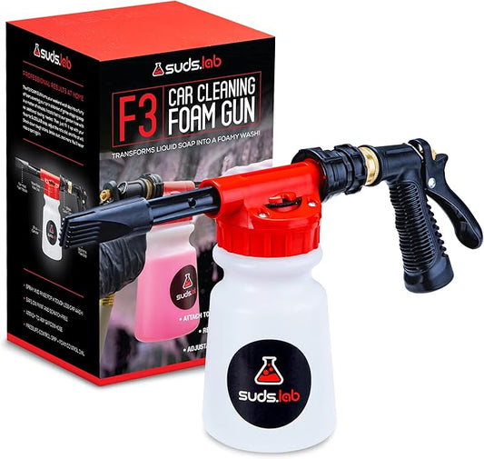 Suds Lab F3 Car Cleaning Foam Gun, Adjustable Foam Nozzle, Connect to Any Garden Hose, Clean Dirt and Dust, Home Car Washing