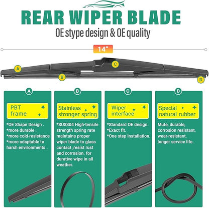 26" 16" 14" Windshield Wiper Blades Replacement for Toyota CHR C-HR 2018 2019 2020 2021 2022 Premium All Weather Front Rear Wipers Set - OEM Quality (Pack of 3)