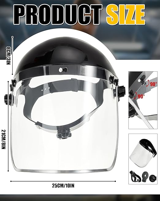 Copkim 2 Safety Face Shield for Grinding and Cutting with 10 Replacement Clear Visor Full Impact Resistant Face Shield Protection Mask for Work Construction Weed Whacking Woodworking (Aluminum Edge)