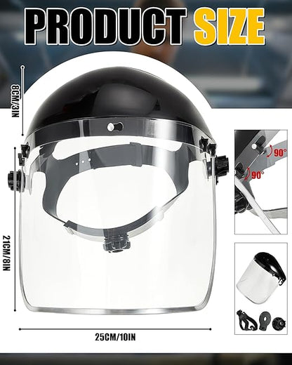 Copkim 2 Safety Face Shield for Grinding and Cutting with 10 Replacement Clear Visor Full Impact Resistant Face Shield Protection Mask for Work Construction Weed Whacking Woodworking (Aluminum Edge)