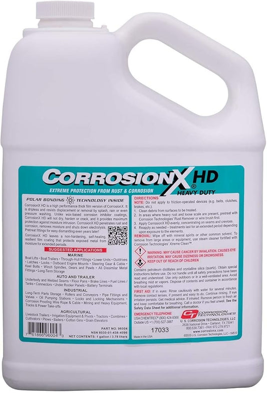 CorrosionX Heavy Duty Anti Rust Spray, Dripless Self-Healing Corrosion Inhibitor with Waterproof Barrier for Marine, Agricultural & Industrial Equipment in Harsh, Saltwater Environments, 1 Gallon
